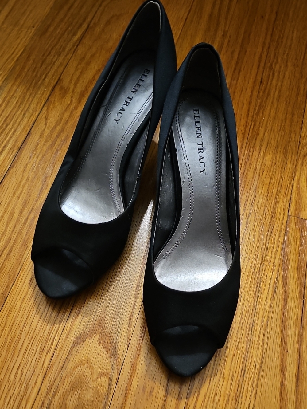 Ellen Tracy Black Peep-Toe Heels - Sleek Dress Pumps